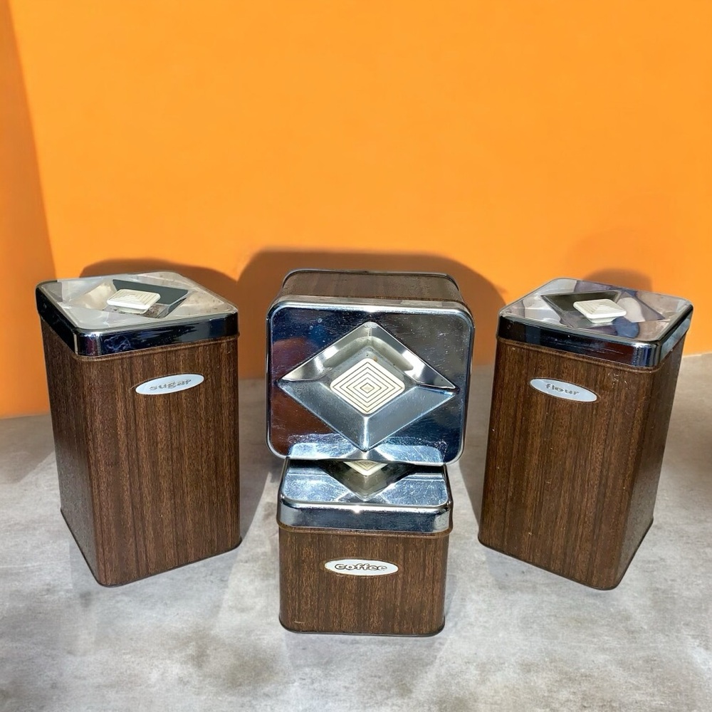 m c m :: 4 Vintage Midcentury Chrome Storage Canisters Container Set